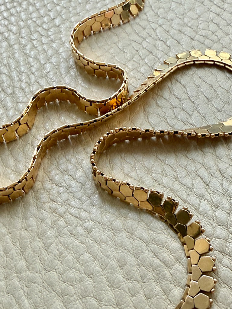 Vintage Italian Hexagon Mirror Link Chain Necklace 18k Gold – 16.75 Inch Length