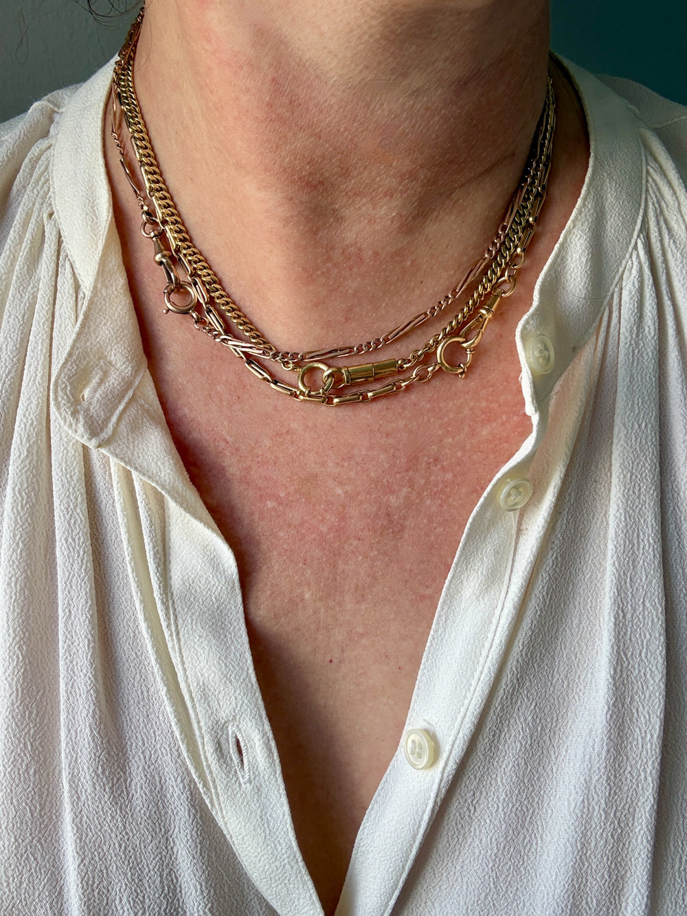 Rosy 14k Gold Bar and Curb Watch Chain Necklace - 16.7 inch length
