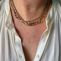 Rosy 14k Gold Bar and Curb Watch Chain Necklace - 16.7 inch length