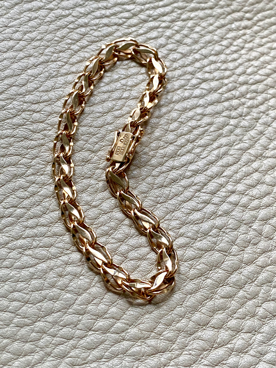 Undulating leaf link bracelet in 18k gold - Swedish vintage 1958 - 7 inch length