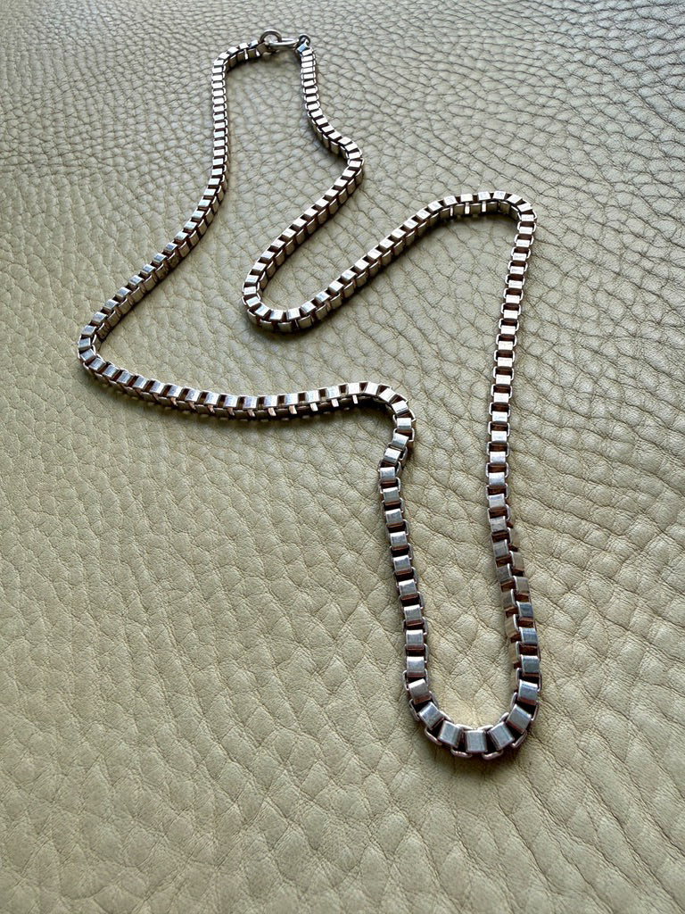 Chunky Vintage Box Chain Necklace in 835 Silver – 23.75 Inch Length