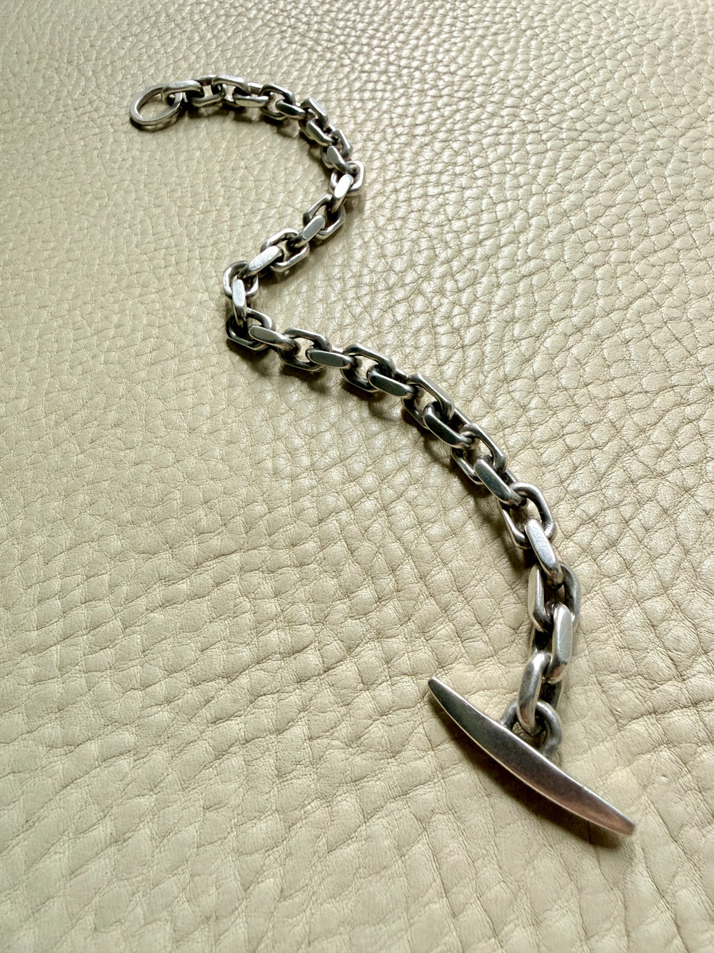 1960-1973 Robert Valentin Olsen - Chunky Silver Biker Link Bracelet with Toggle Clasp - 8.6 inch length