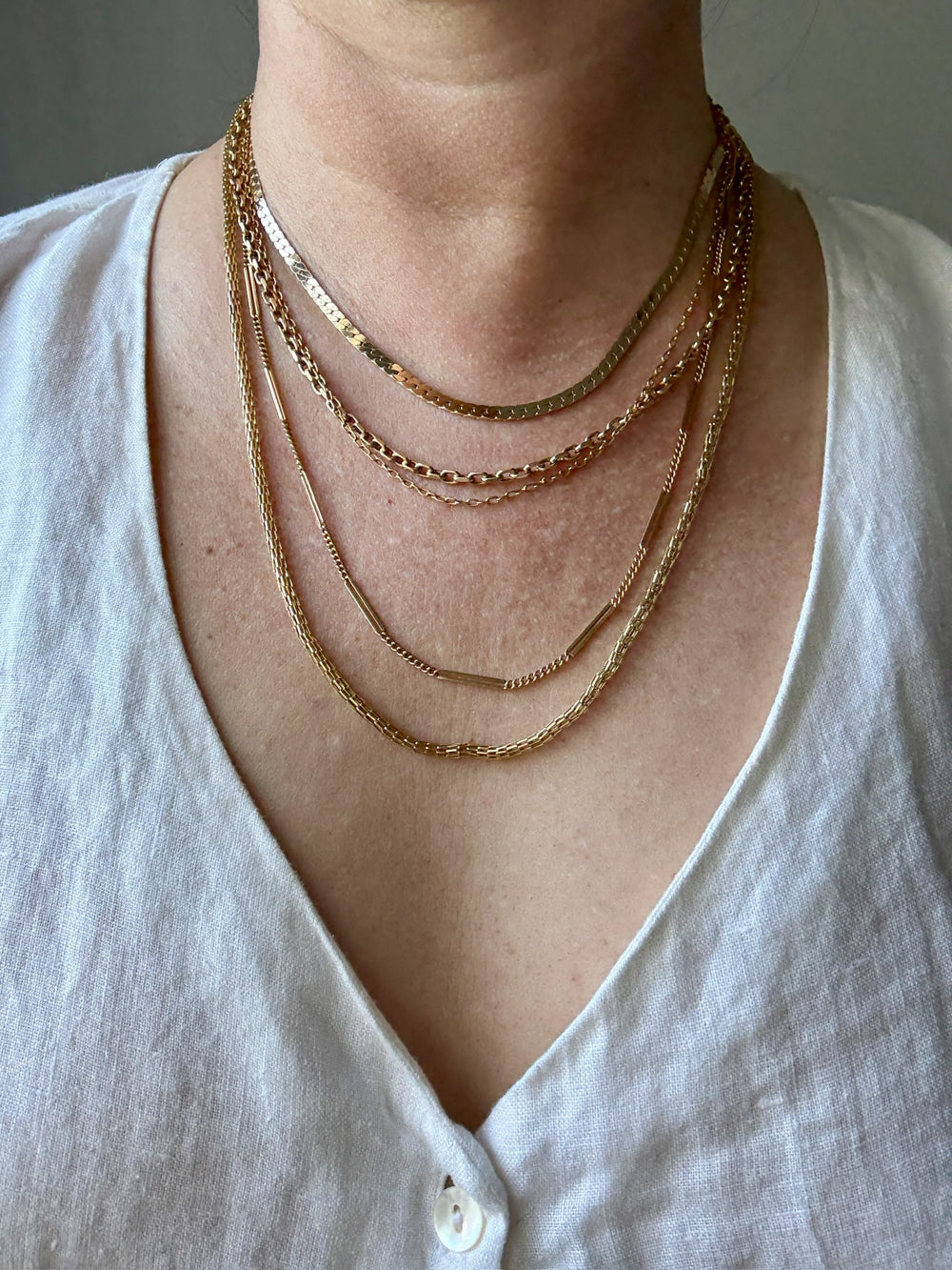 18k Gold Vintage Bar Link Variation Necklace - 21.75 inch length