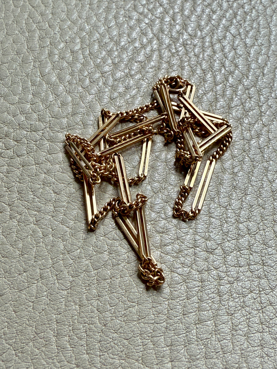 18k Gold Vintage Bar Link Variation Necklace - 21.75 inch length