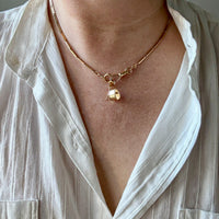 18k Gold Bar-Link Watch Chain Necklace with Dog Clip - 17 inch length