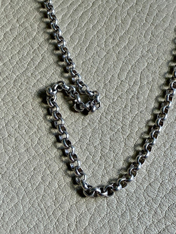 Vintage Silver Swedish Rolo Link Necklace- 32.25 inch length