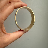 Unique! Architectural Wide 14k Gold Hinged Bangle with Linear Grooves - 6.9 inch oval interior circumference