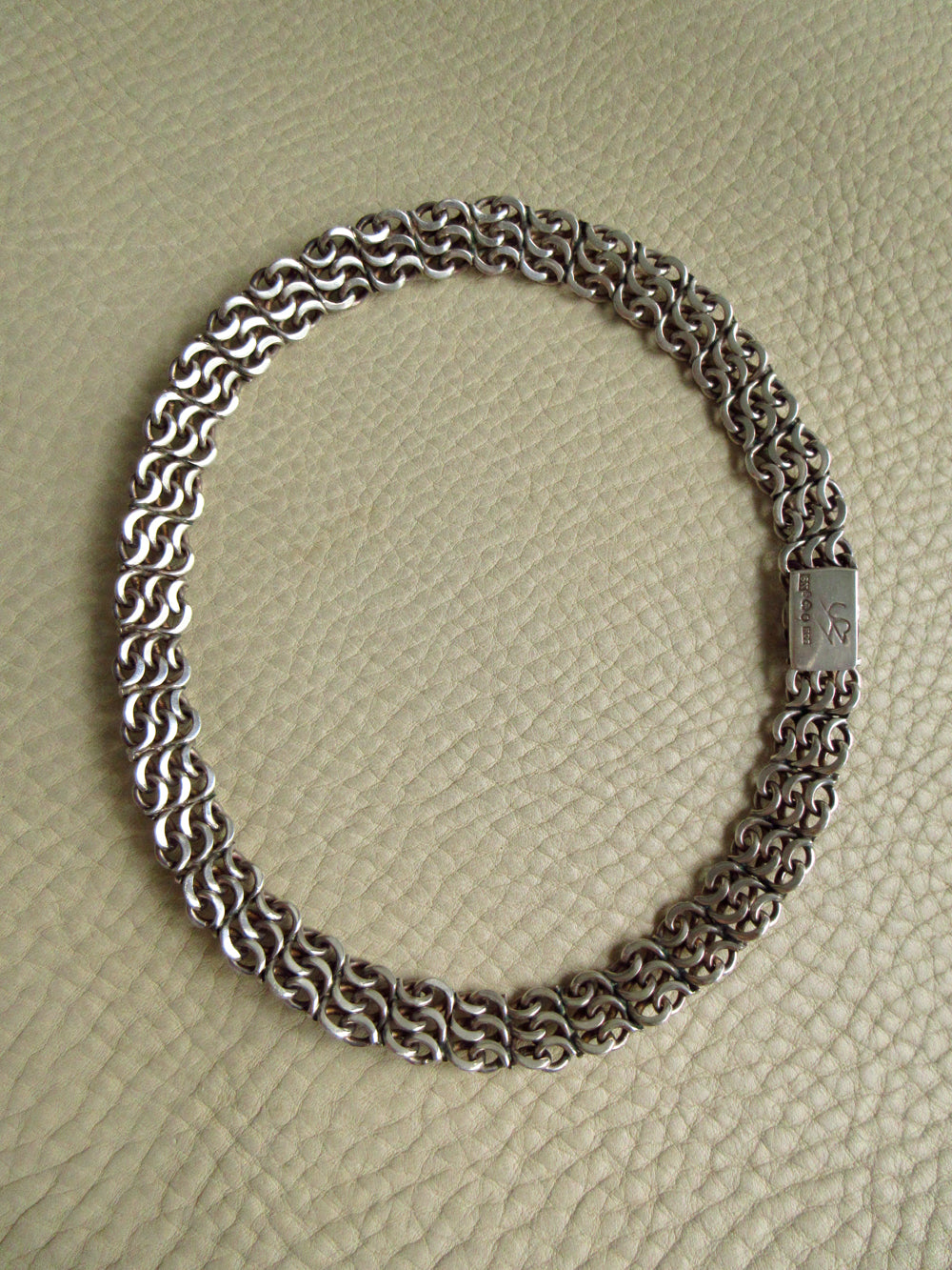 1963 Vintage Swedish Silver Crescent Link Collar Necklace – 16 inch Length