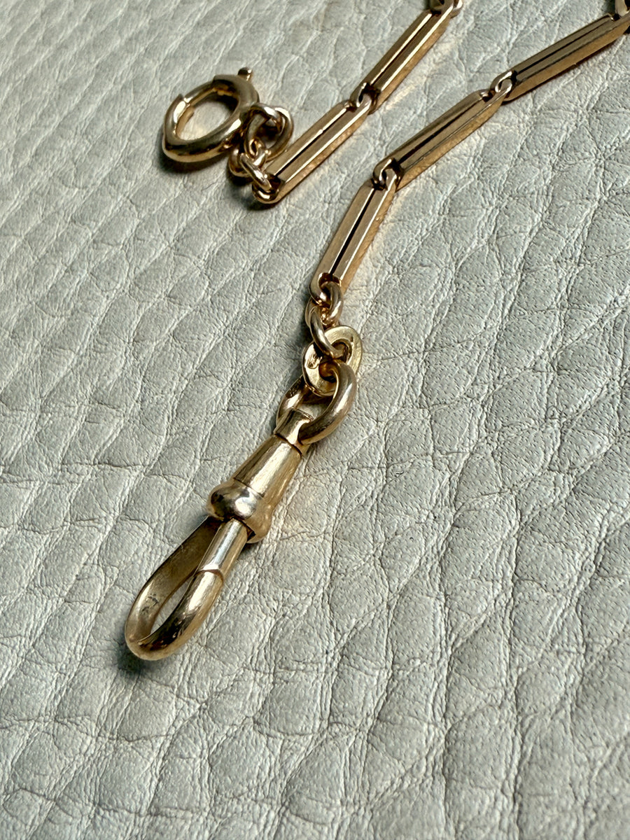 18k Gold Bar-Link Watch Chain Necklace with Dog Clip - 17 inch length