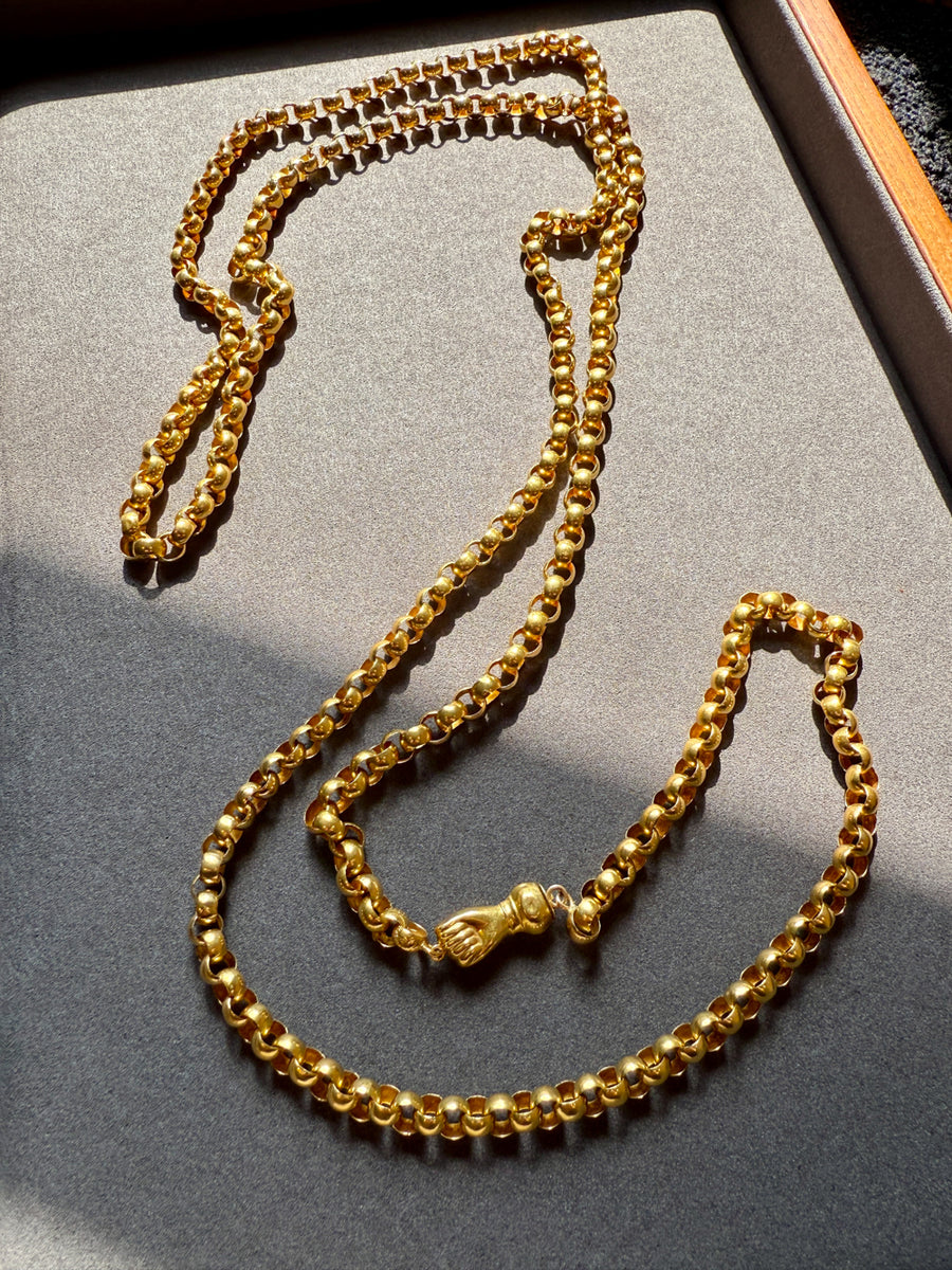 1834 Antique Long Length Rolo Link Necklace 22k Gold - 54.3 inch length