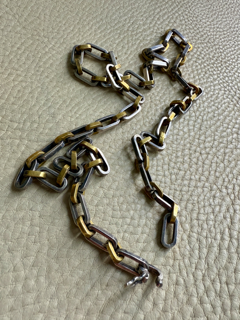 UNIQUE Chunky Sterling Silver with Alternating Gilt Links - Taxco Link Necklace - 24 inch length
