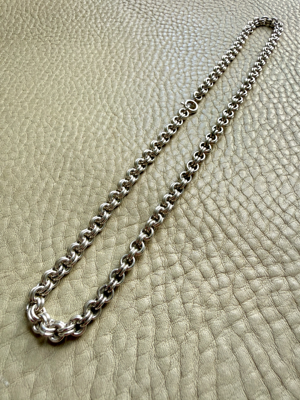Vintage Silver Double Rolo Link Necklace – 16 Inch Length