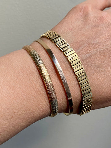 14k gold Danish brick link bracelet - satin and reversible - 7.75 inch length