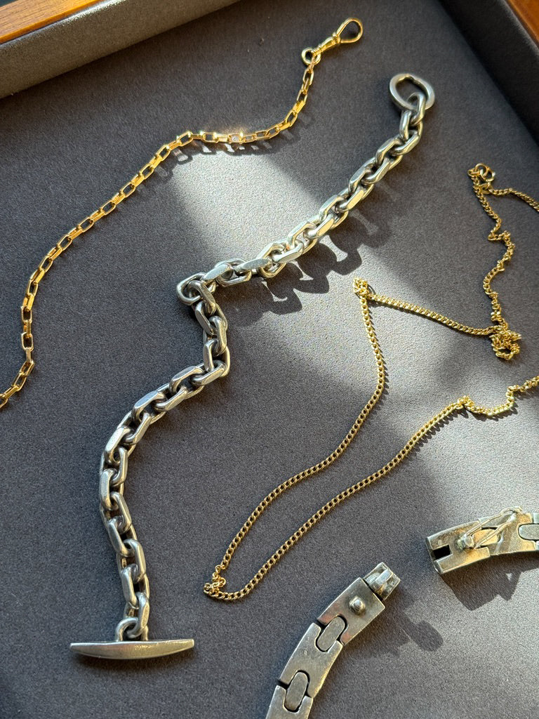 1960-1973 Robert Valentin Olsen - Chunky Silver Biker Link Bracelet with Toggle Clasp - 8.6 inch length