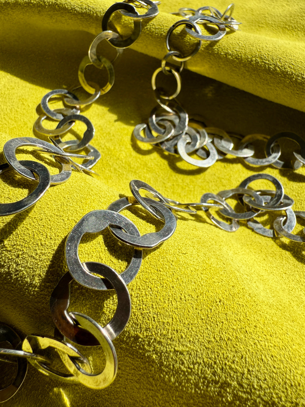Silver Handmade Flat Circles Chain Necklace - 36 inch length