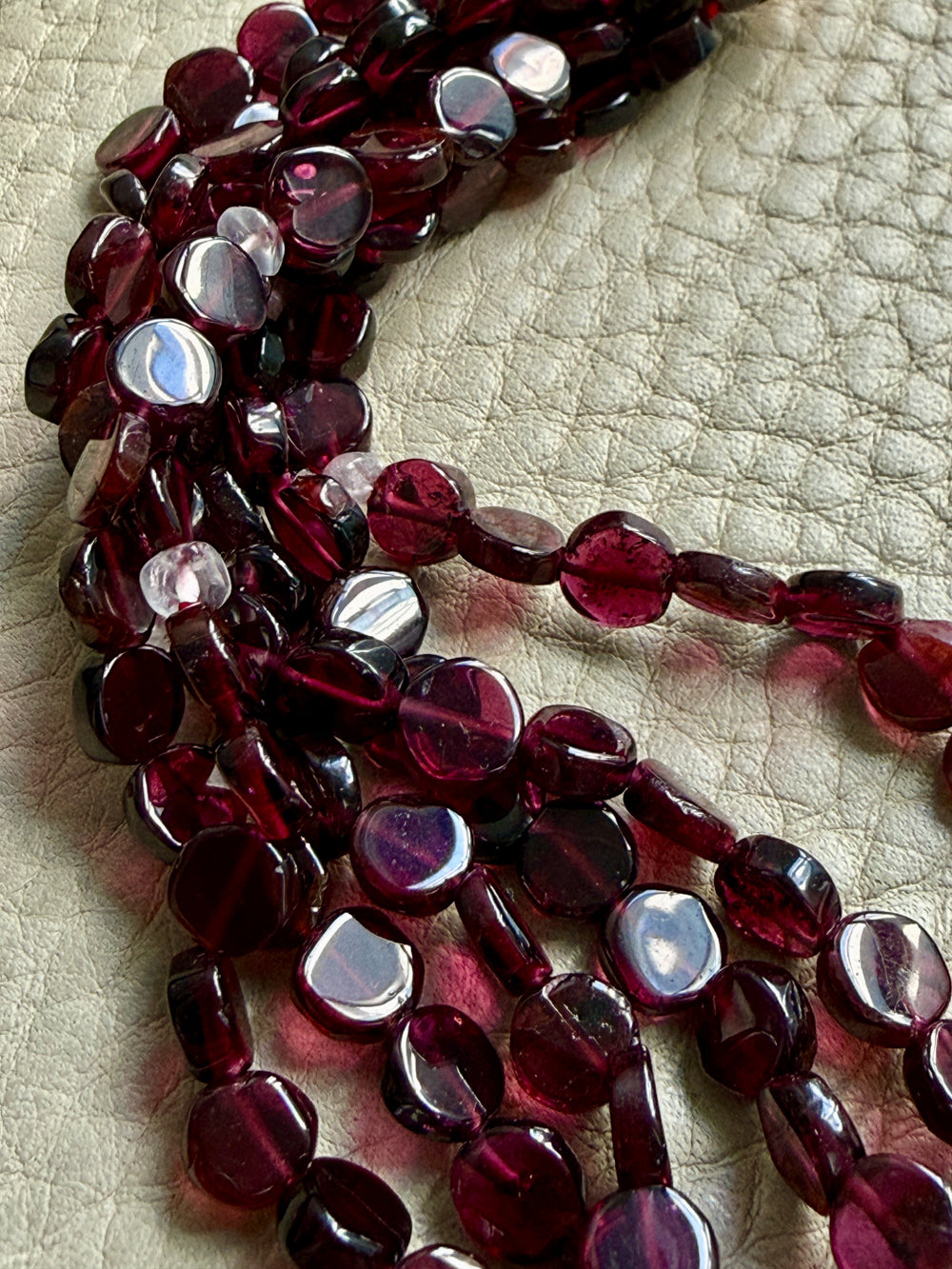 Vintage Italian Multi-Strand Garnet Bracelet with 18k Gold Bolt Clasp - Size 7-7.25 inch