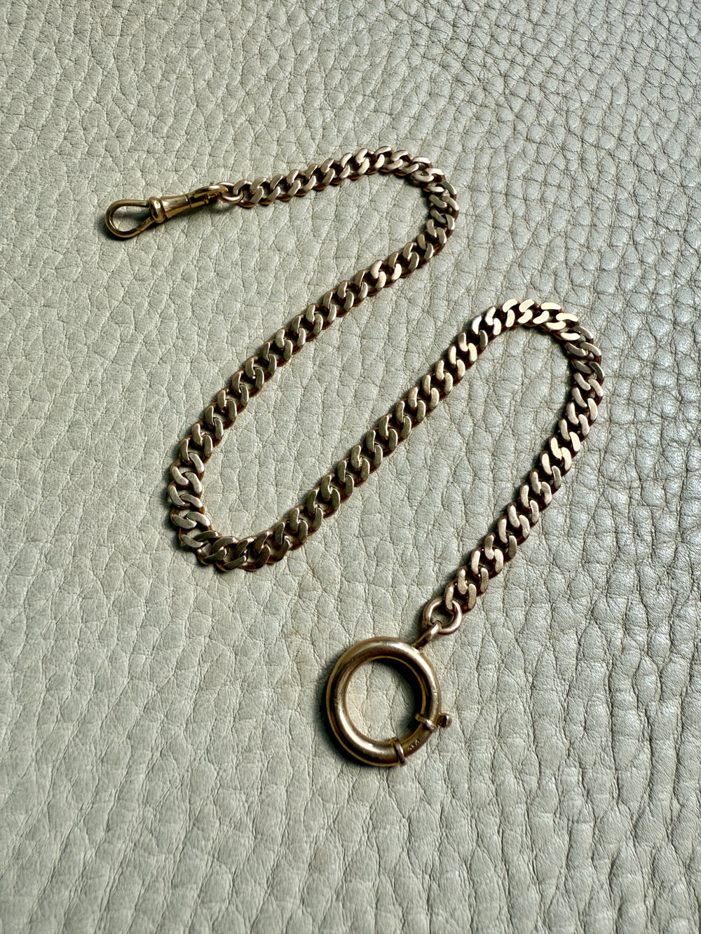 Antique 18k Gold Curb Link Watch Chain Necklace Extender with Large Bolt Clasp - 11 inch length