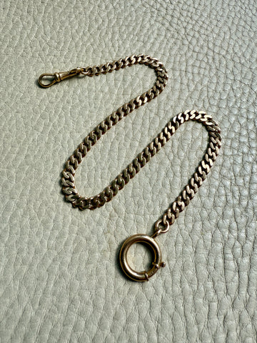 Antique 18k Gold Curb Link Watch Chain Necklace Extender with Large Bolt Clasp - 11 inch length
