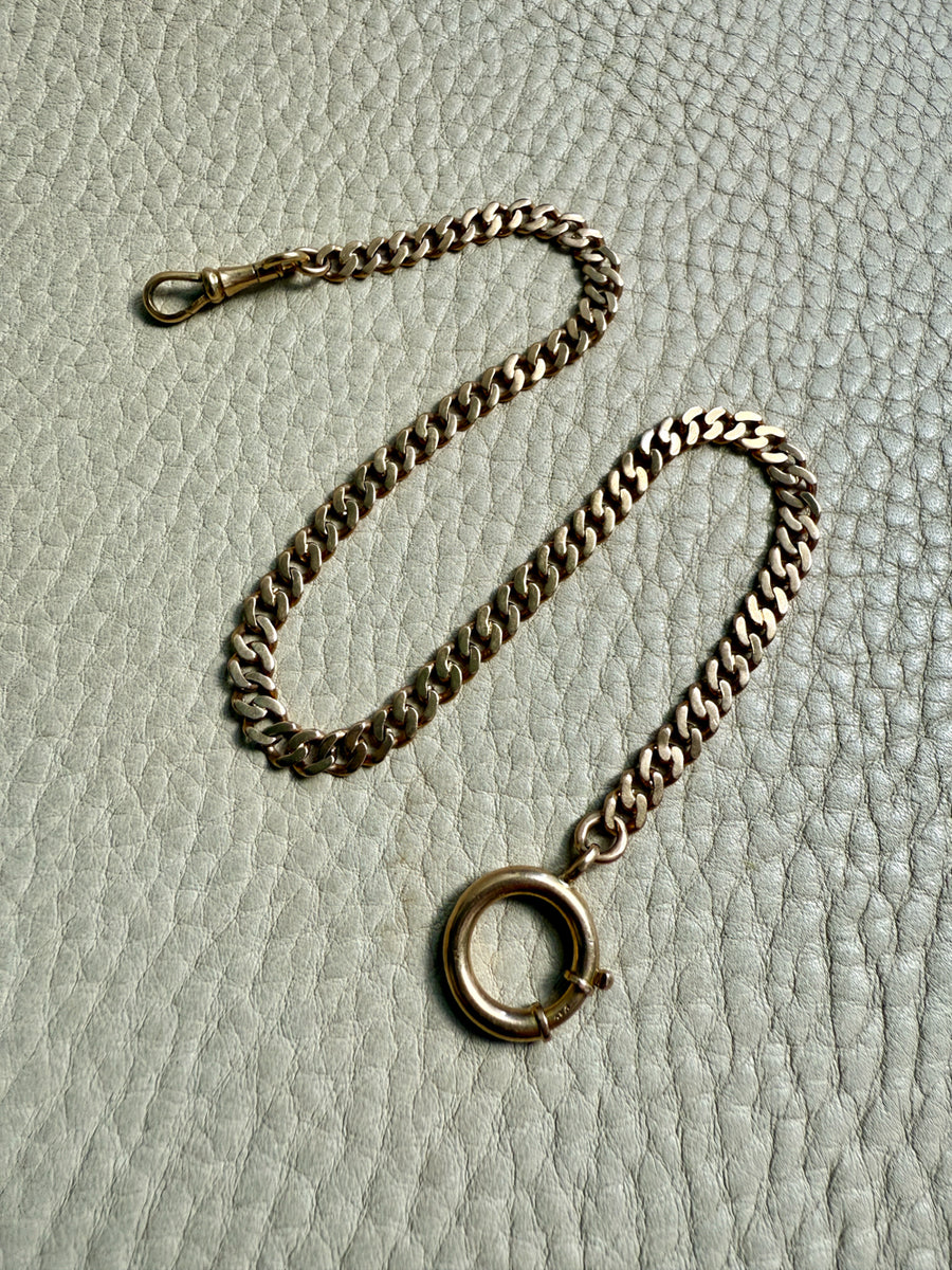 Antique 18k Gold Curb Link Watch Chain Necklace Extender with Large Bolt Clasp - 11 inch length
