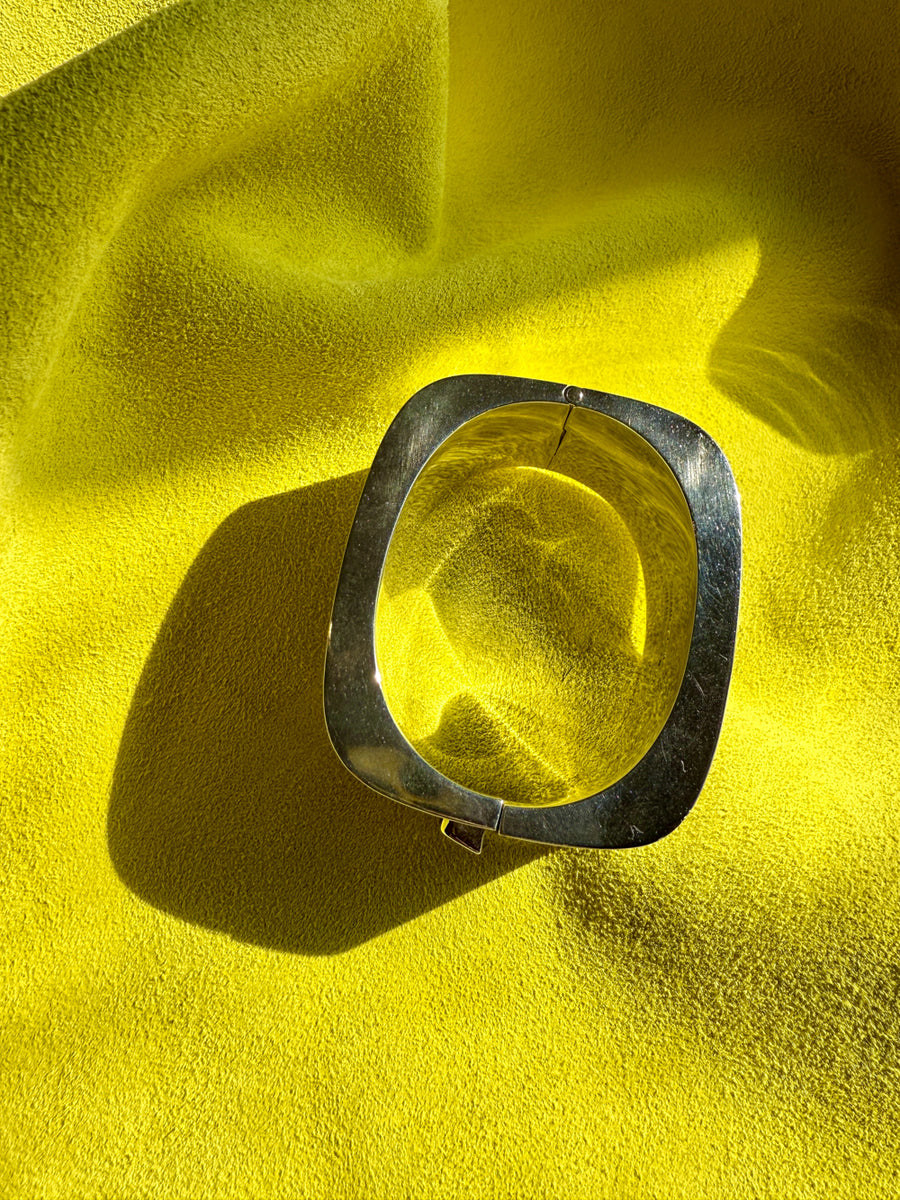 WIDE Sterling Silver Taxco Hinged Bangle - 6.6 inch interior circumference