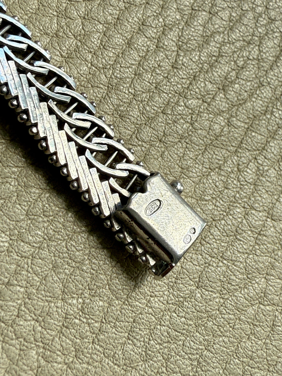Silver Handmade Crosshatch Link Necklace - 17.1 inch length