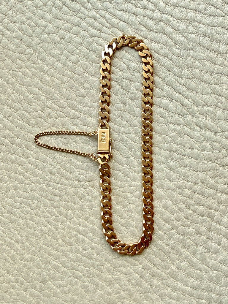 1930 Swedish Vintage Gold Curb Link Bracelet 18k Gold – 8 Inch Length