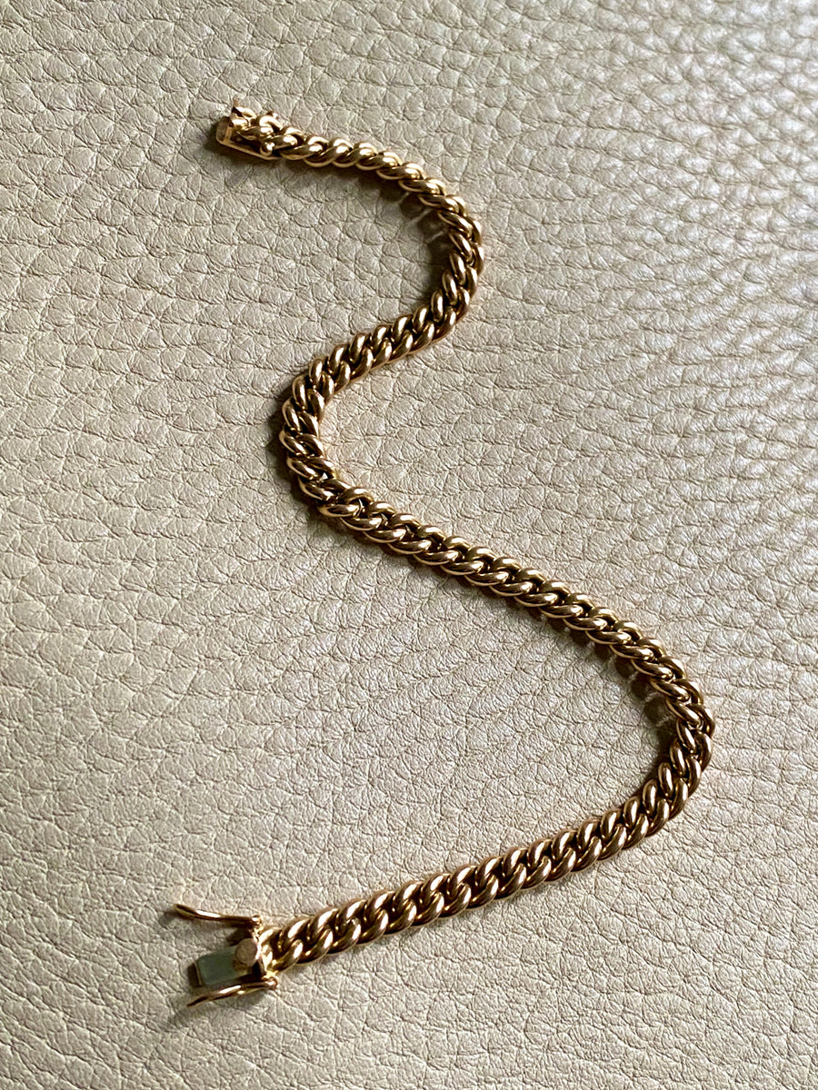 Italian vintage - Dense round curb link bracelet in 18k yellow gold - 7.25 inch length