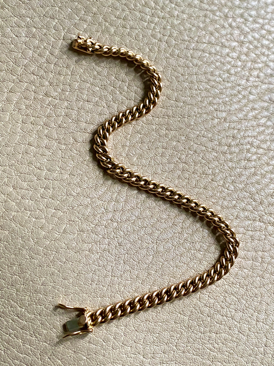 Italian vintage - Heavy round curb link bracelet in 18k yellow gold - 7.25 inch length