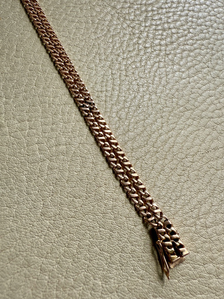 Midcentury era 18k gold Curb Link - Double strand bracelet - 7.6 inch length