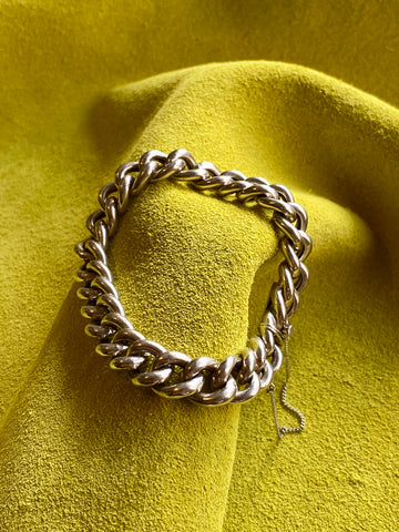 Antique Silver Bernhard Hertz Hollow Puffy Curb Link  Bracelet - 6.9 inch interior circumference