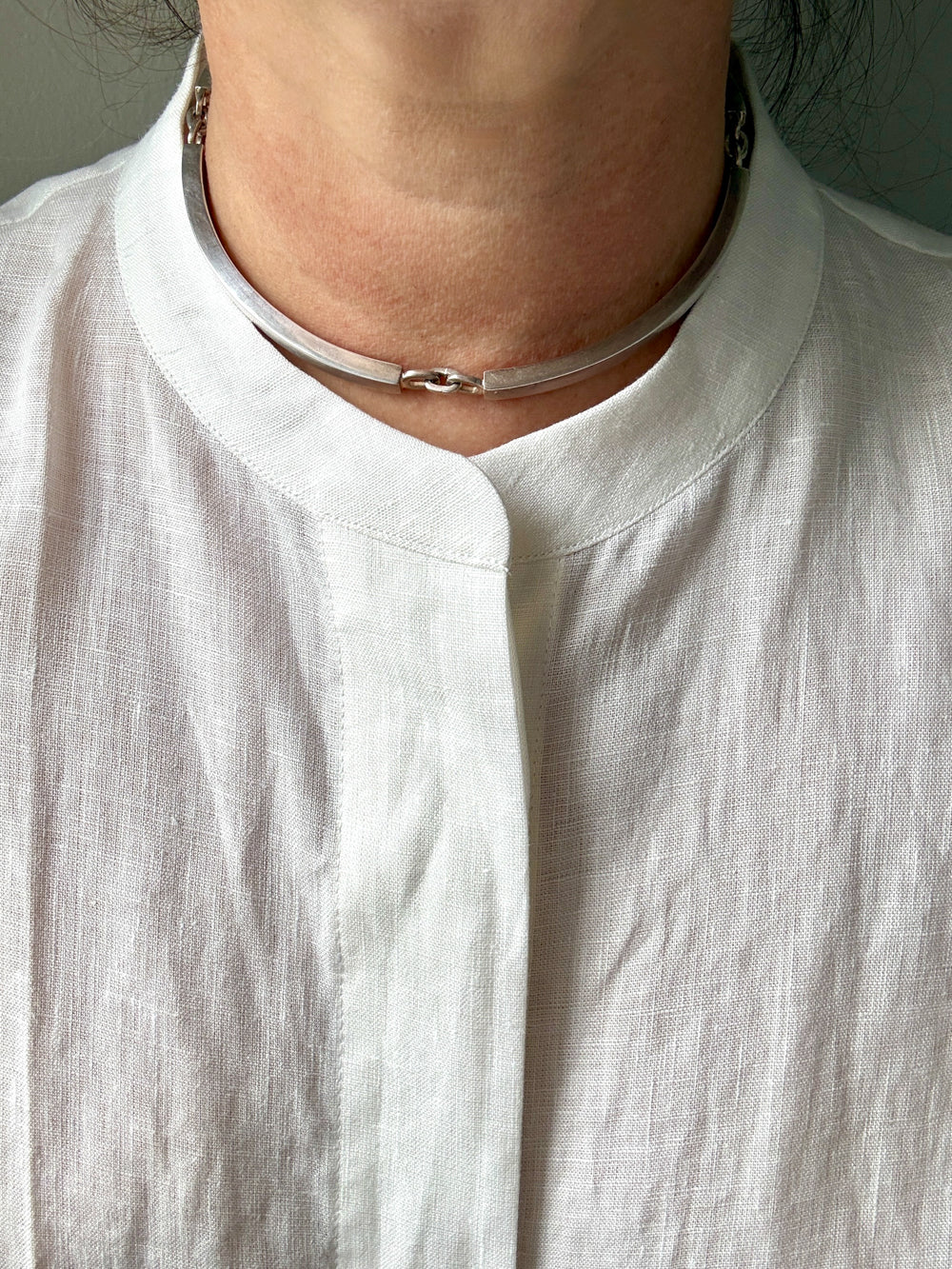 1970s era Vintage Sterling Silver Bar Link Choker Necklace by Franz Scheuerle Quinn – 14.5 inch interior circumference