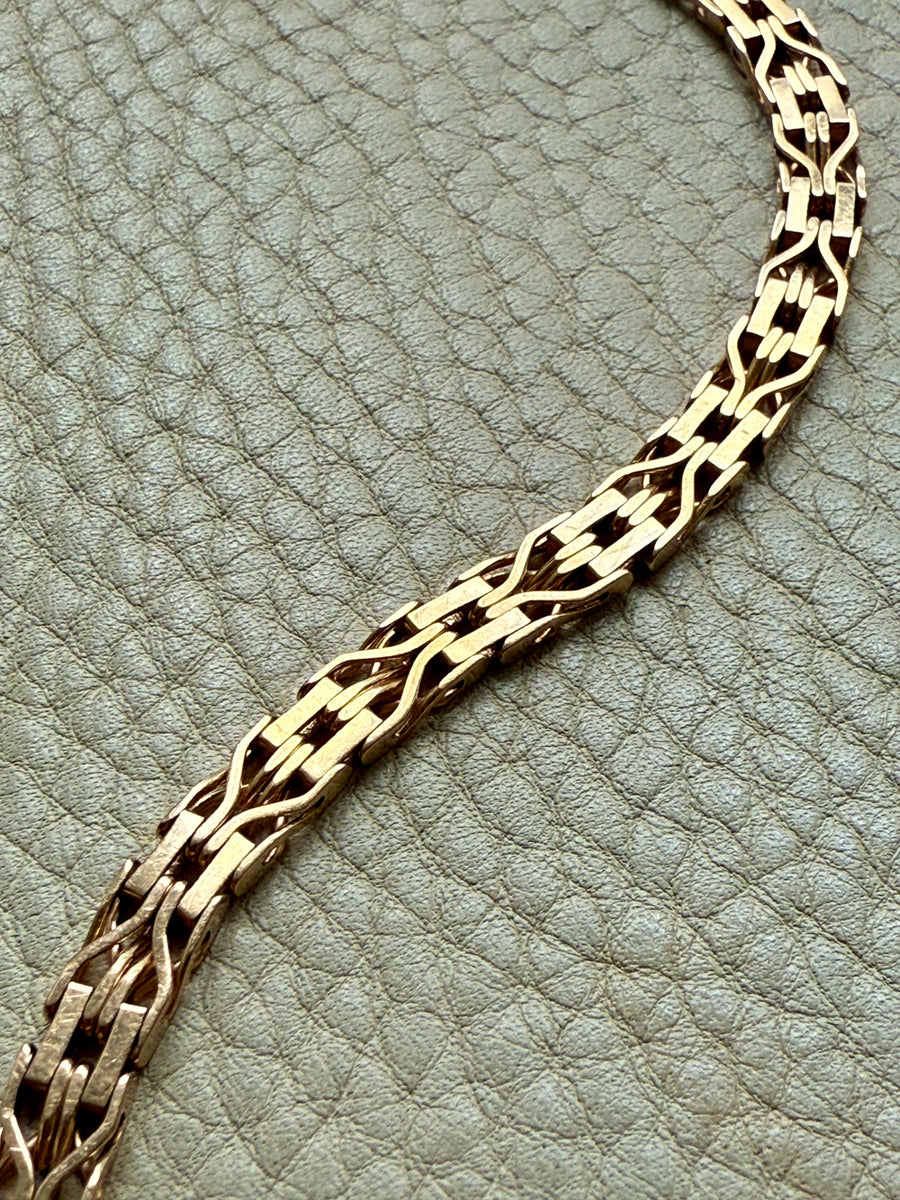 Slinky 18k Gold Vintage Bernhard Hertz Wishbone Link Bracelet - 7.5 inch length