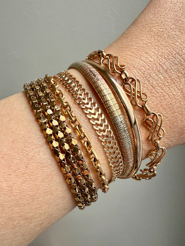 Honeycomb link triple row bracelet - 18k gold - 7 inch length