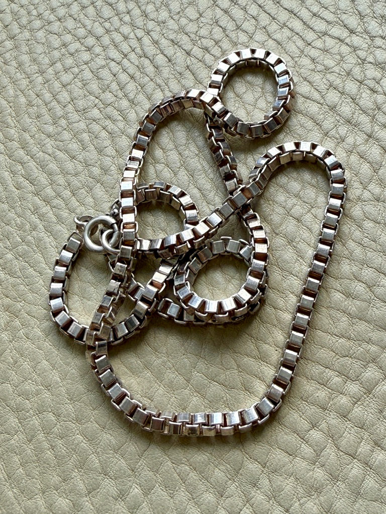 Chunky Vintage Box Chain Necklace in 835 Silver – 23.75 Inch Length