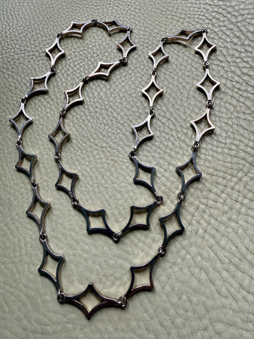 PUIG DORIA Spanish Vintage Chunky Silver Astroid Diamond Link Necklace - 34 inch length