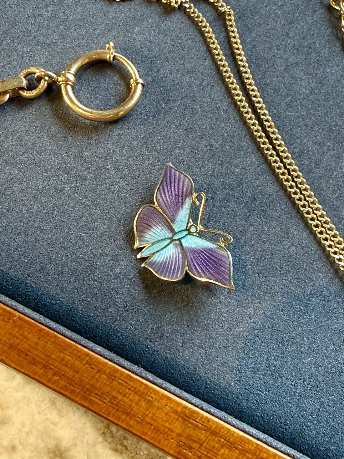 1952 Gilt Silver Light Blue and Purple Enamel Butterfly Brooch by Tillander - 1.3 inch width