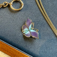 1952 Gilt Silver Light Blue and Purple Enamel Butterfly Brooch by Tillander - 1.3 inch width