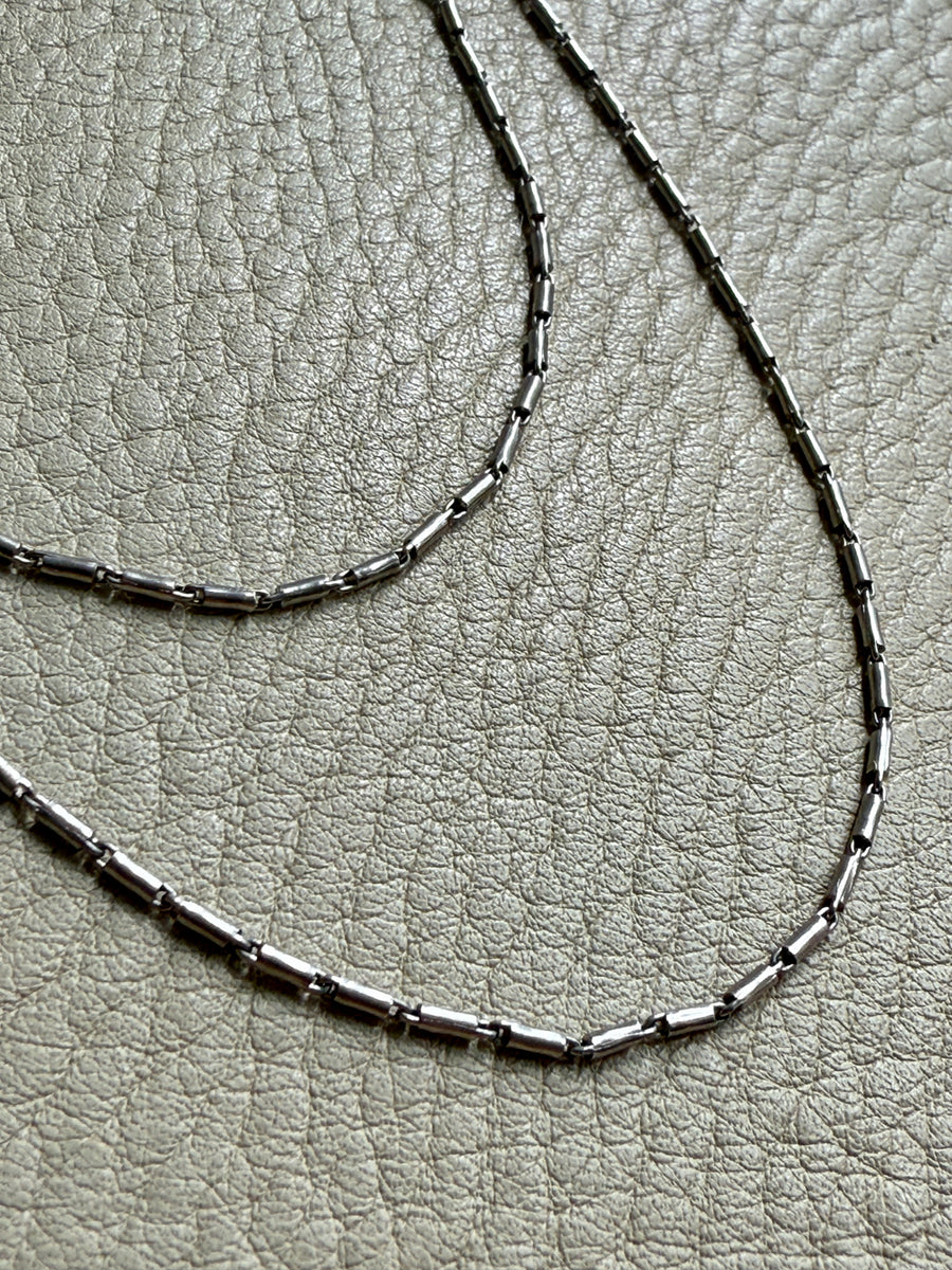 Early 1900s Antique PLATINUM Link Longuard Chain Necklace with Dog Clip - 31-62 inch length