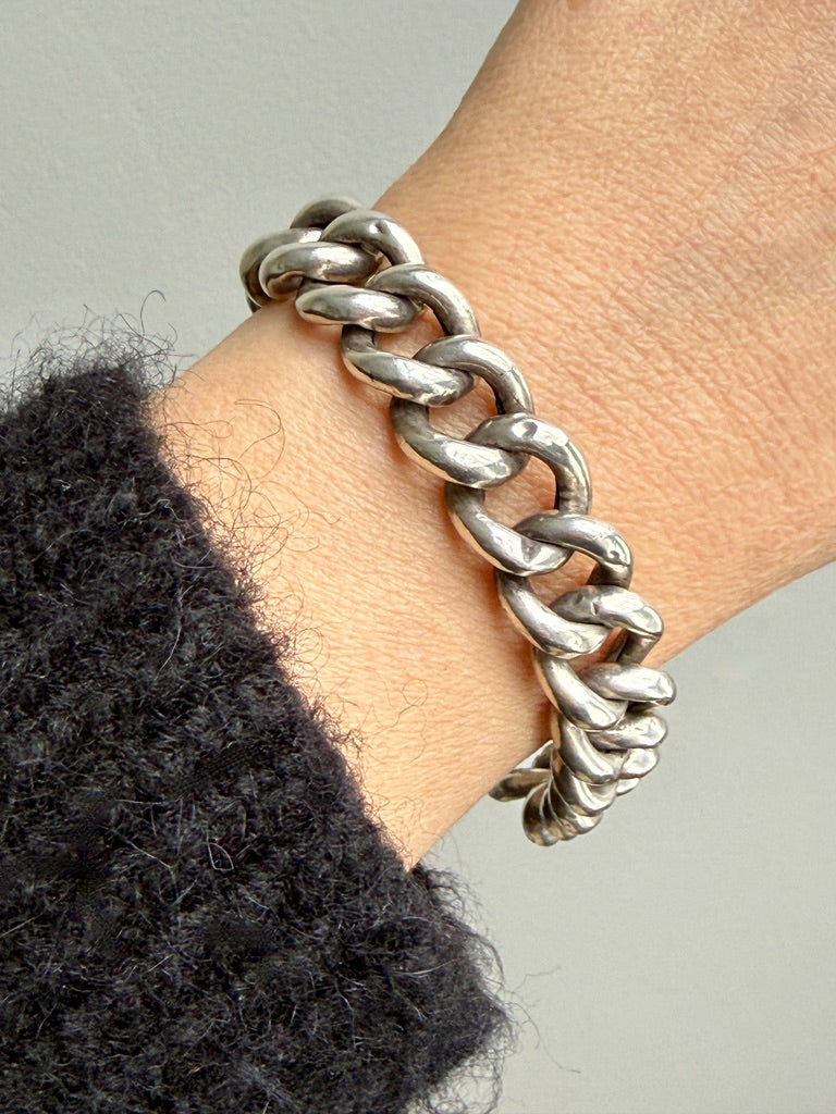 Vintage Swedish Puffy Curb Link Bracelet 830 Silver – 7.5 inch interior circumference
