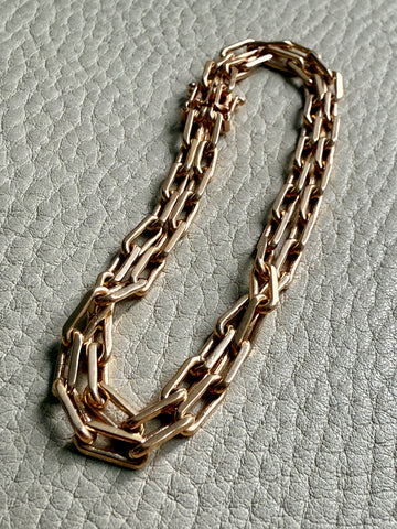 1977 Double Biker Chain Bracelet with Elongated Links - Vintage 18k Gold - 7.4 inch length