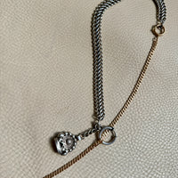 Silver Antique Dutch Figure-8 Pocket Watch Chain with Fob and Large Bolt Clasp - Mid 1800s era