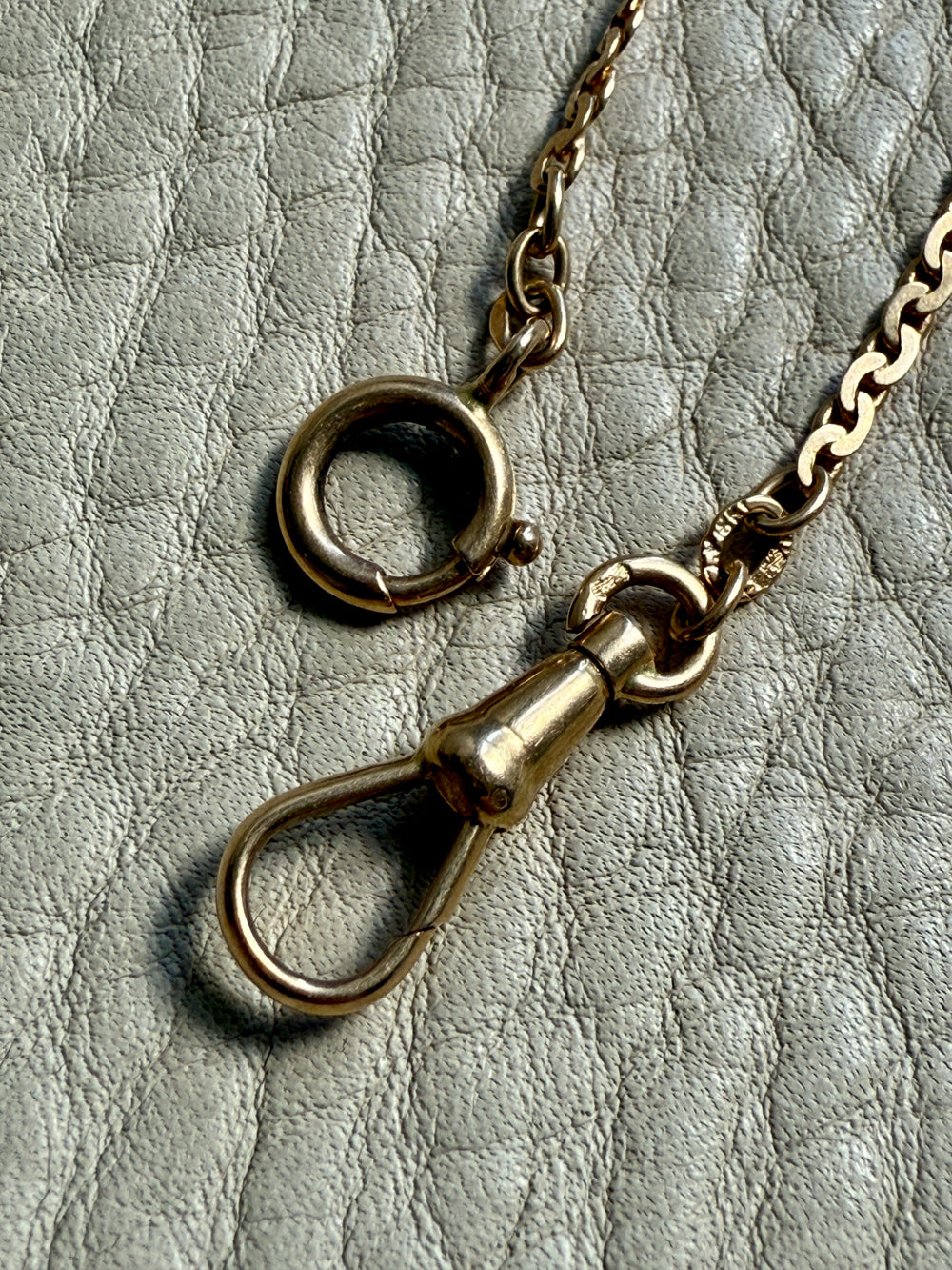 18k Gold Antique Virola Link Watch Chain Front Clasp Necklace - 16.4 inch length