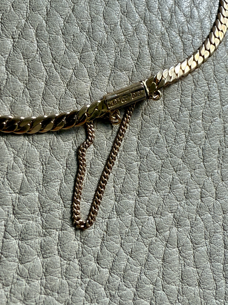EXCELLENT! Vintage Swedish 18k Gold Tight Curb Bracelet with Safety Chain - 7 inch length