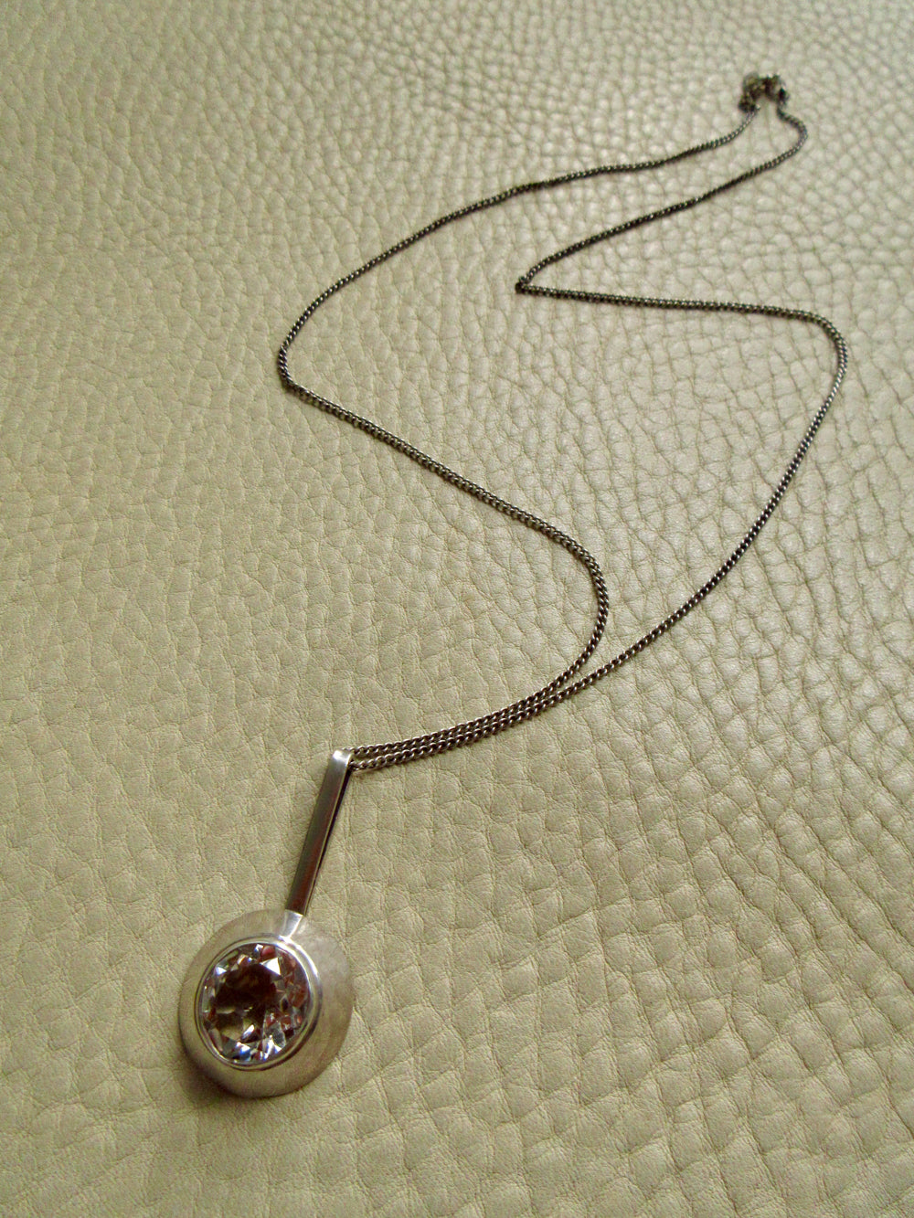 Vintage Swedish Rock Crystal Pendant Necklace Sterling Silver – 20 Inch Length