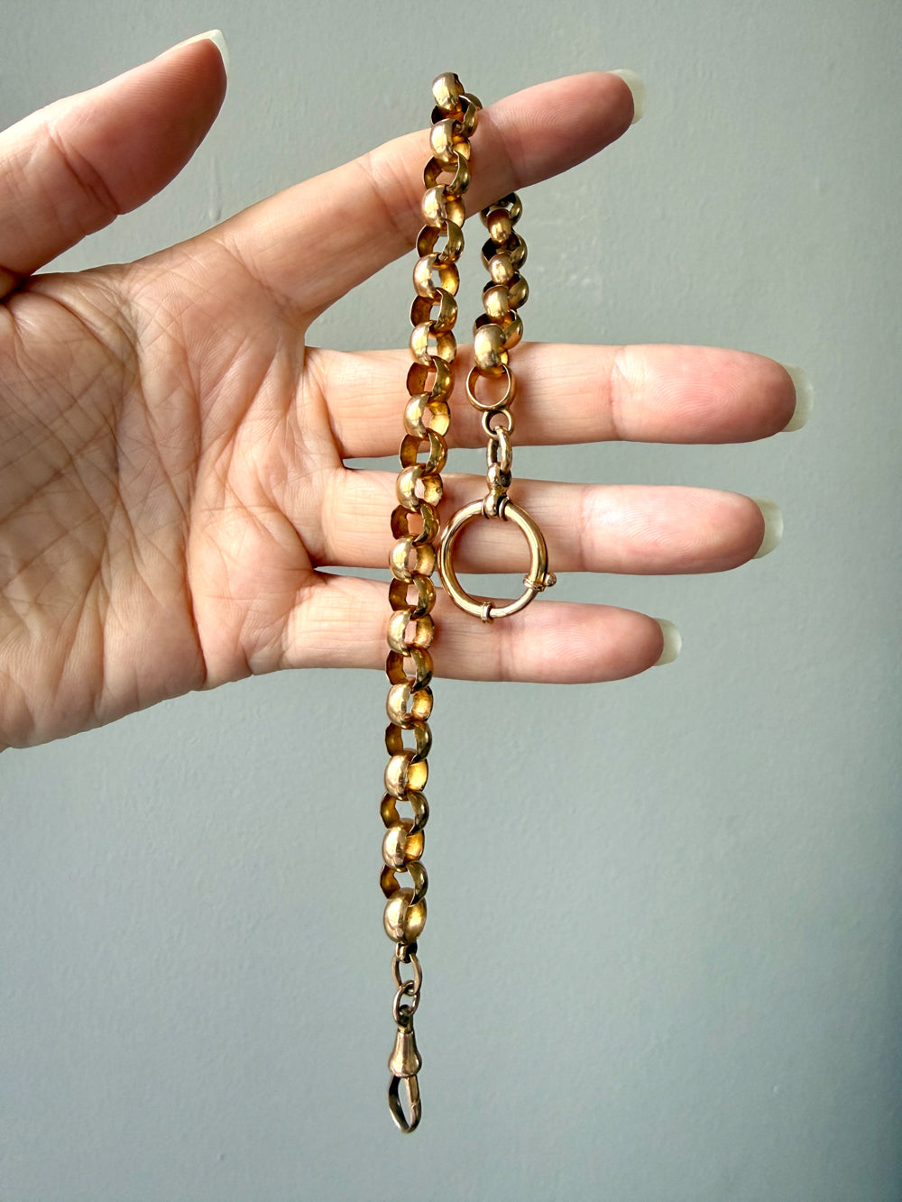 1903 Swedish Antique 18k Gold Chubby Rolo Chain Necklace with Bolt Clasp – 11.25 inches