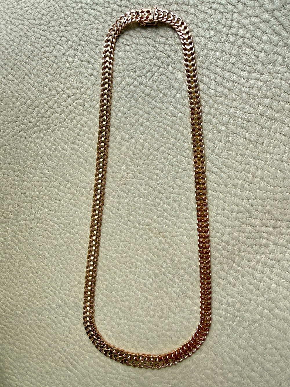 Vintage Swedish Wide Herringbone Link Necklace 18k Gold – 20 Inch Length