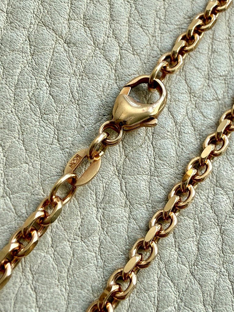 Vintage Italian 3mm Solid Biker Link Chain Necklace 18k Gold – 19.75 Inch Length
