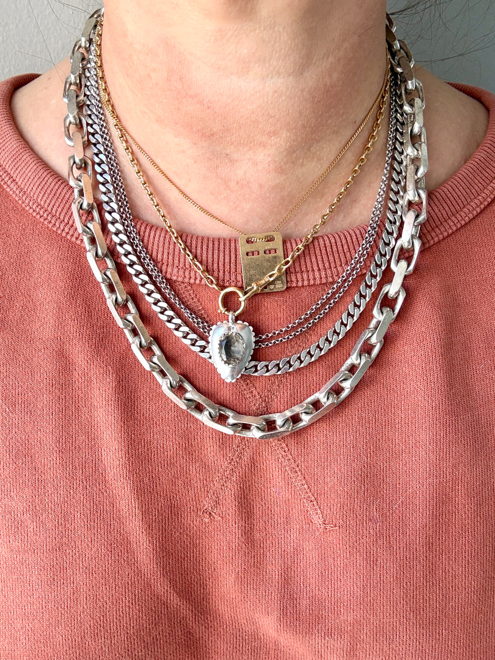 Antique Double Rolo Link Necklace with Barrel Clasp - 18.8 inch length