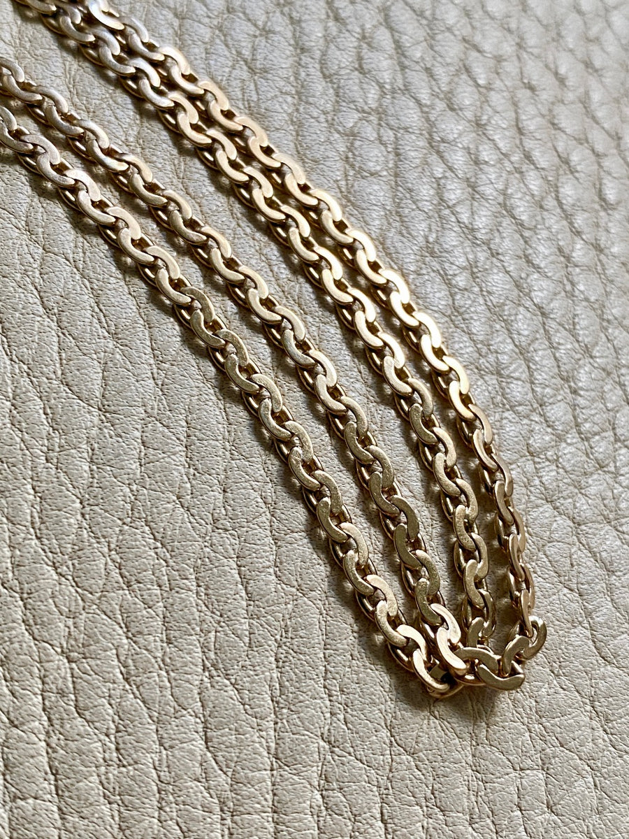 Midcentury era 14k gold Virola Link - Double strand bracelet - 7.25 inch length