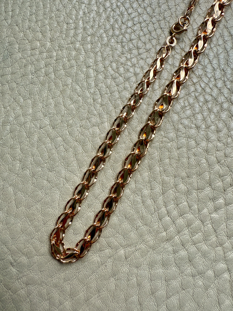 1960 Swedish Vintage Tulip Link Necklace in Rosy 18k gold - 16.3 inch length